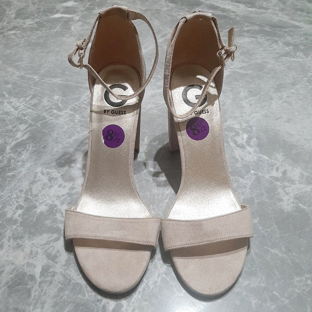 Vintage G by Guess Shantel3 Ankle Strappy Deess Suede Open Toe High Heel SZ 8.5M